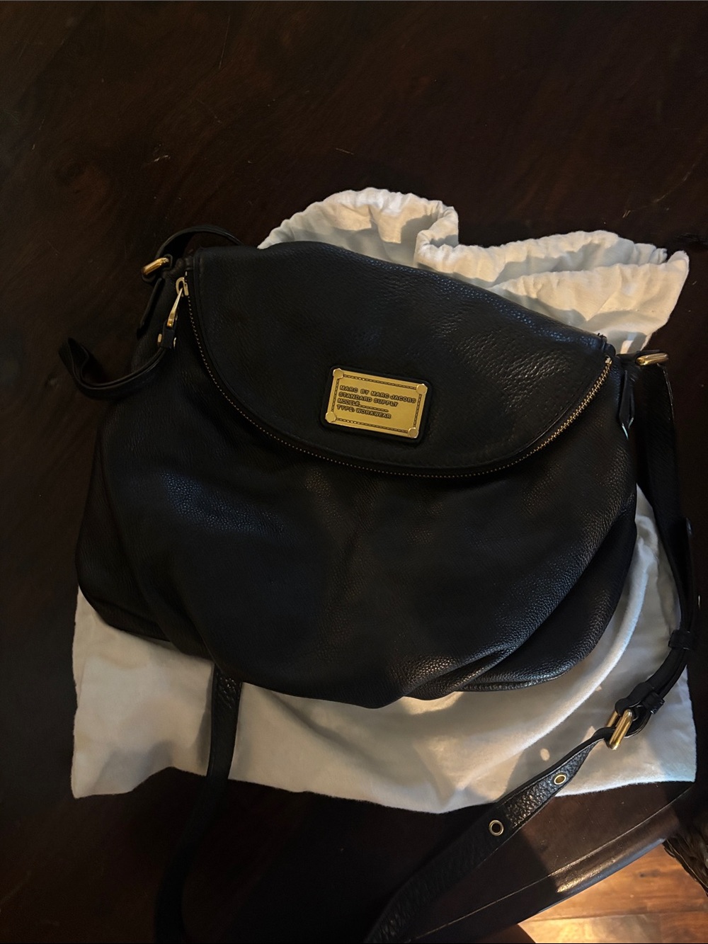Marc by Marc Jacobs Black Leather Saddle Crossbody with Gold Plate